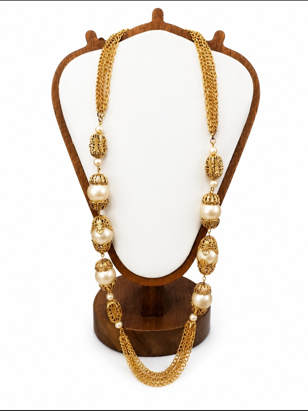 Gold Pearl Bead Statement Necklace - Women Jewelry